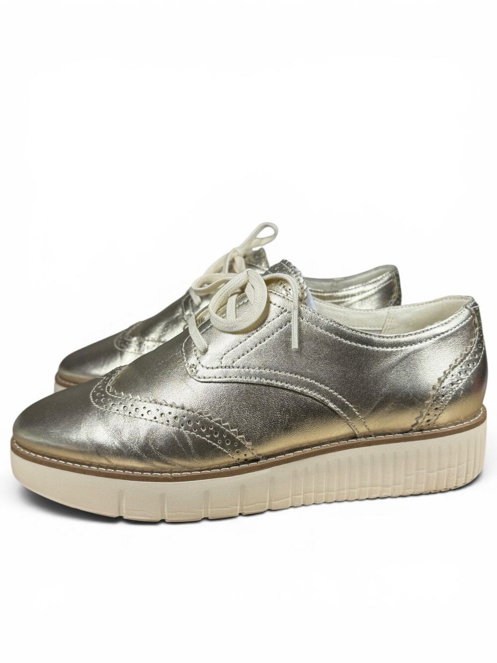 Size 8.5 Cole Haan Grand City Platform Oxford Soft Gold Metallic Wingtip Brogue